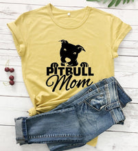 Load image into Gallery viewer, Pitbull Mom T-shirt for Mom Letters Printed Women O-Neck Casual Cotton Funny T-Shirt Mom Life Shirt girl gift graphic cute tees