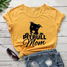 Load image into Gallery viewer, Pitbull Mom T-shirt for Mom Letters Printed Women O-Neck Casual Cotton Funny T-Shirt Mom Life Shirt girl gift graphic cute tees