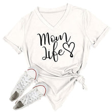 Load image into Gallery viewer, Summer Casual T Shirt Female Tee Loose Tops Fashion Women T-Shirts Mom Life Letter Printed V-Neck Short Sleeve Women's T-shirts