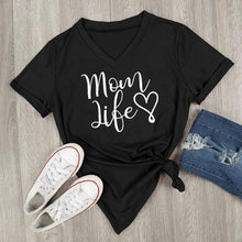 Load image into Gallery viewer, Summer Casual T Shirt Female Tee Loose Tops Fashion Women T-Shirts Mom Life Letter Printed V-Neck Short Sleeve Women's T-shirts
