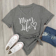 Load image into Gallery viewer, Summer Casual T Shirt Female Tee Loose Tops Fashion Women T-Shirts Mom Life Letter Printed V-Neck Short Sleeve Women's T-shirts
