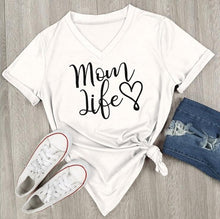 Load image into Gallery viewer, Summer Casual T Shirt Female Tee Loose Tops Fashion Women T-Shirts Mom Life Letter Printed V-Neck Short Sleeve Women's T-shirts