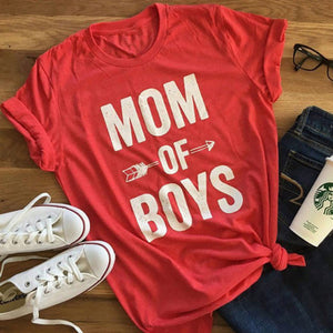 Fashion Letter MOM OF BOYS Print T Shirt Women Summer Tops Ladies Short Sleeve Casual Loose T-Shirts Women Tee Shirt Femme