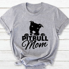 Load image into Gallery viewer, Pitbull Mom T-shirt for Mom Letters Printed Women O-Neck Casual Cotton Funny T-Shirt Mom Life Shirt girl gift graphic cute tees
