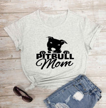 Load image into Gallery viewer, Pitbull Mom T-shirt for Mom Letters Printed Women O-Neck Casual Cotton Funny T-Shirt Mom Life Shirt girl gift graphic cute tees
