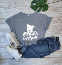 Load image into Gallery viewer, Pitbull Mom T-shirt for Mom Letters Printed Women O-Neck Casual Cotton Funny T-Shirt Mom Life Shirt girl gift graphic cute tees
