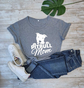 Pitbull Mom T-shirt for Mom Letters Printed Women O-Neck Casual Cotton Funny T-Shirt Mom Life Shirt girl gift graphic cute tees