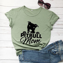 Load image into Gallery viewer, Pitbull Mom T-shirt for Mom Letters Printed Women O-Neck Casual Cotton Funny T-Shirt Mom Life Shirt girl gift graphic cute tees
