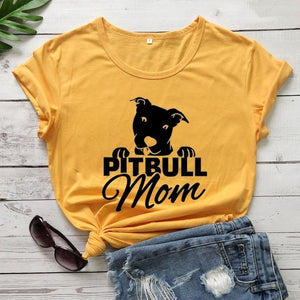 Pitbull Mom T-shirt for Mom Letters Printed Women O-Neck Casual Cotton Funny T-Shirt Mom Life Shirt girl gift graphic cute tees