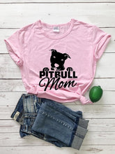 Load image into Gallery viewer, Pitbull Mom T-shirt for Mom Letters Printed Women O-Neck Casual Cotton Funny T-Shirt Mom Life Shirt girl gift graphic cute tees
