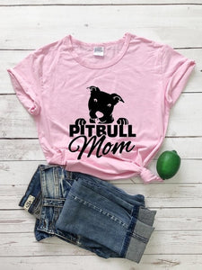 Pitbull Mom T-shirt for Mom Letters Printed Women O-Neck Casual Cotton Funny T-Shirt Mom Life Shirt girl gift graphic cute tees