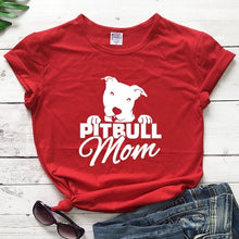 Load image into Gallery viewer, Pitbull Mom T-shirt for Mom Letters Printed Women O-Neck Casual Cotton Funny T-Shirt Mom Life Shirt girl gift graphic cute tees
