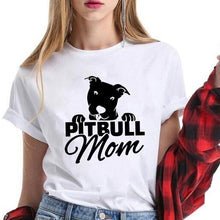 Load image into Gallery viewer, Pitbull Mom T-shirt for Mom Letters Printed Women O-Neck Casual Cotton Funny T-Shirt Mom Life Shirt girl gift graphic cute tees
