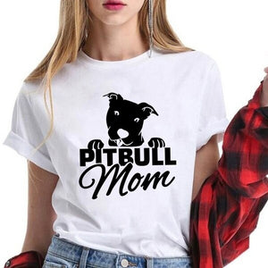 Pitbull Mom T-shirt for Mom Letters Printed Women O-Neck Casual Cotton Funny T-Shirt Mom Life Shirt girl gift graphic cute tees