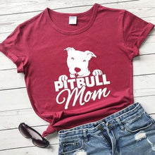 Load image into Gallery viewer, Pitbull Mom T-shirt for Mom Letters Printed Women O-Neck Casual Cotton Funny T-Shirt Mom Life Shirt girl gift graphic cute tees
