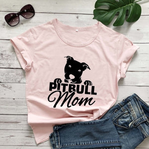 Pitbull Mom T-shirt for Mom Letters Printed Women O-Neck Casual Cotton Funny T-Shirt Mom Life Shirt girl gift graphic cute tees