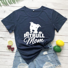 Load image into Gallery viewer, Pitbull Mom T-shirt for Mom Letters Printed Women O-Neck Casual Cotton Funny T-Shirt Mom Life Shirt girl gift graphic cute tees
