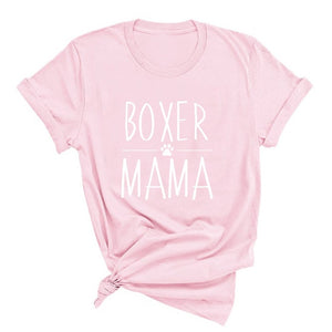Boxer Mama Tshirt Boxer Dog Mom Life Letters Printed T Shirt Women O-Neck Casual Cotton Funny Animal Lover T-Shirt