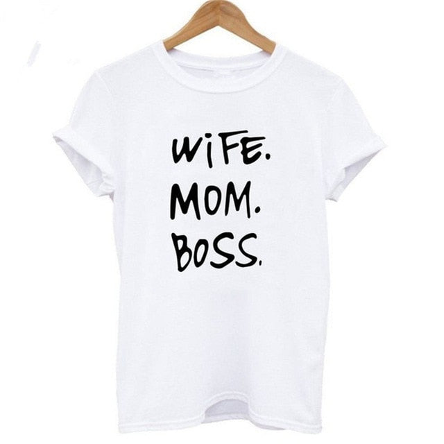 Wife Mom Boss Letter Print T Shirt Women Short Sleeve O Neck Loose Tshirt 2020 Summer Women Tee Shirt Tops Camisetas Mujer