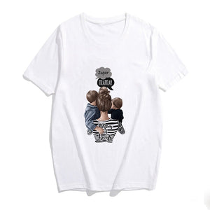 2019 Fashion S-3XL Summer Women Casual Short Sleeve Super Mama Ladies O Neck T Shirt Loose Mom and Son Baby Boys Print Tops