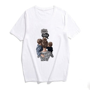 2019 Fashion S-3XL Summer Women Casual Short Sleeve Super Mama Ladies O Neck T Shirt Loose Mom and Son Baby Boys Print Tops