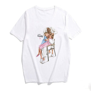 2019 Fashion S-3XL Summer Women Casual Short Sleeve Super Mama Ladies O Neck T Shirt Loose Mom and Son Baby Boys Print Tops