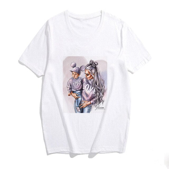 2019 Fashion S-3XL Summer Women Casual Short Sleeve Super Mama Ladies O Neck T Shirt Loose Mom and Son Baby Boys Print Tops