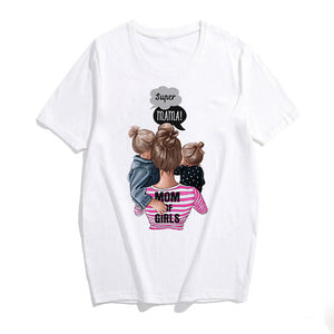 2019 Fashion S-3XL Summer Women Casual Short Sleeve Super Mama Ladies O Neck T Shirt Loose Mom and Son Baby Boys Print Tops