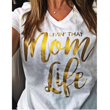 Load image into Gallery viewer, 2019 ladies New Summer Plus Size cute Women Casual Mom Life Letter Print Short Sleeve V-neck Top T-shirt
