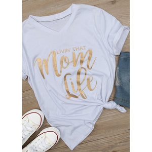 2019 ladies New Summer Plus Size cute Women Casual Mom Life Letter Print Short Sleeve V-neck Top T-shirt